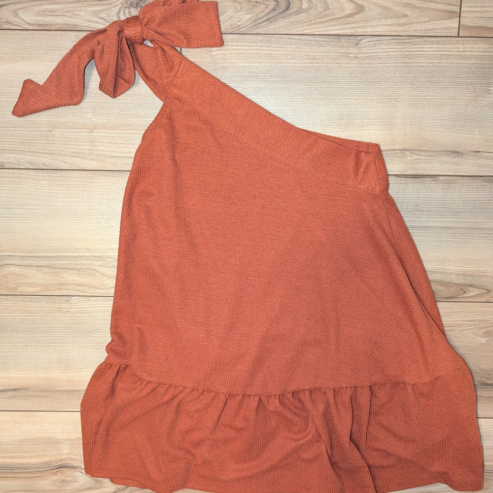 Free People One-Shoulder Mini Terracotta Dress With Pockets